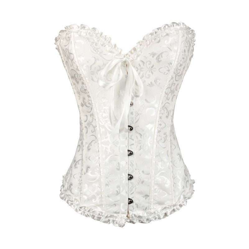 Black Ruffle Trim Front-Lace Corset Top, alternate view 9