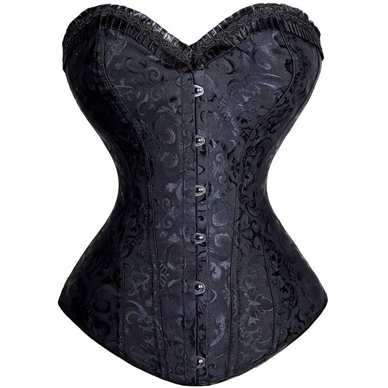 Black Button-Front Jacquard Corset Top