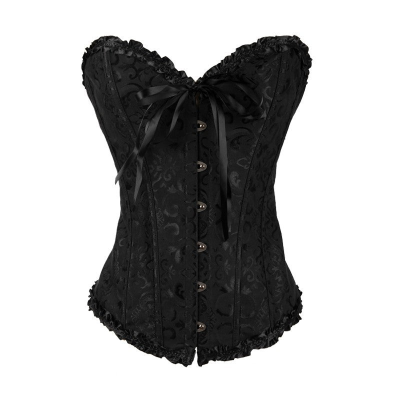 Black Ruffle Trim Front-Lace Corset Top