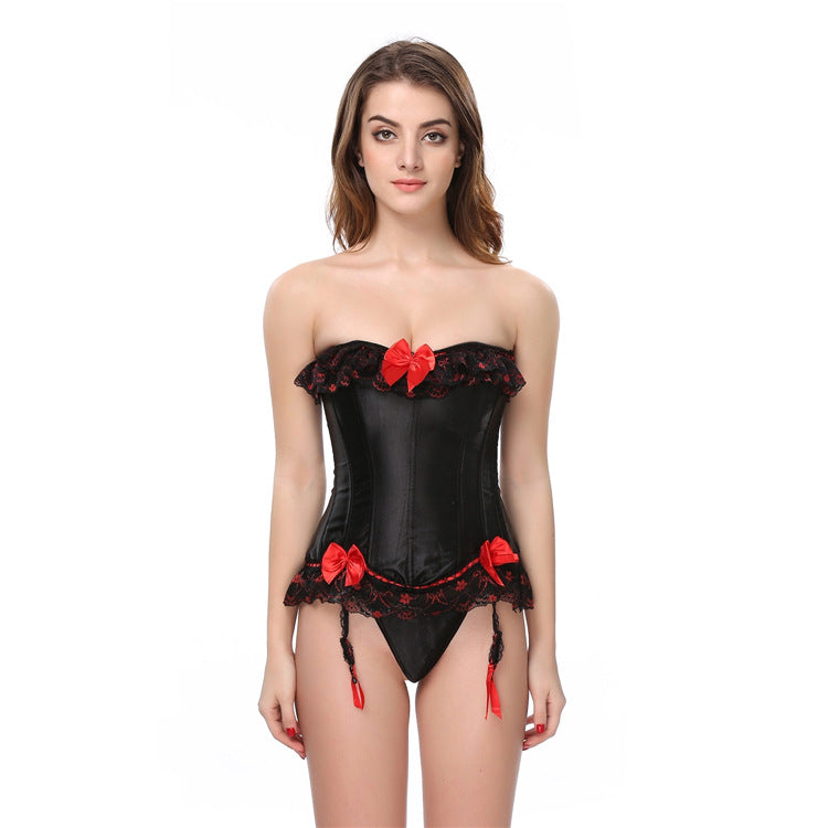 Black Red Bow Lace Ruffle Corset Top, alternate view 5