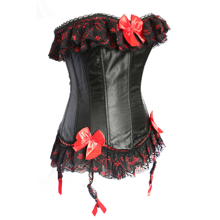 Black Red Bow Lace Ruffle Corset Top, alternate view 3