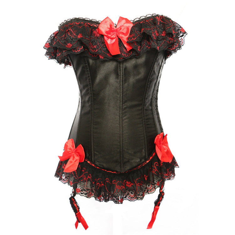 Black Red Bow Lace Ruffle Corset Top