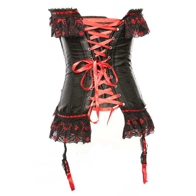 Black Red Bow Lace Ruffle Corset Top, alternate view 4