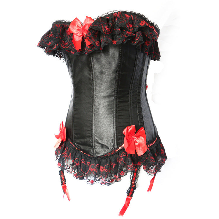 Black Red Bow Lace Ruffle Corset Top, alternate view 2