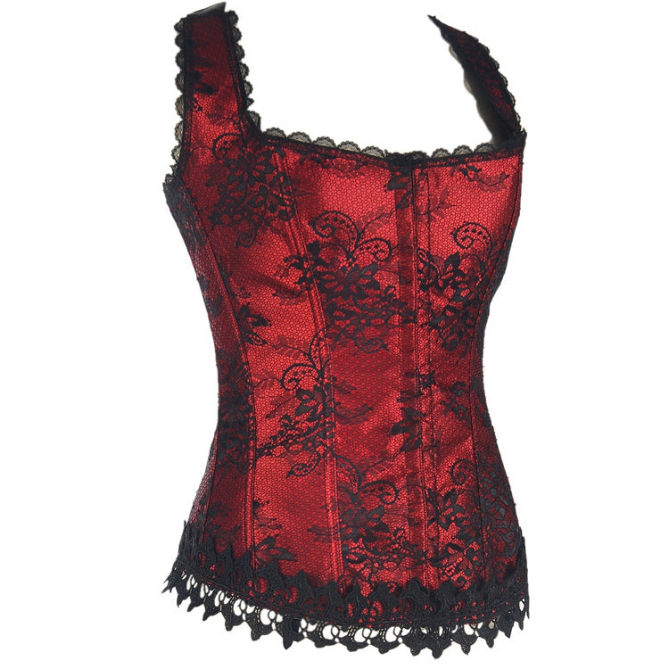 Red Black Lace-Up Corset Top, alternate view 2