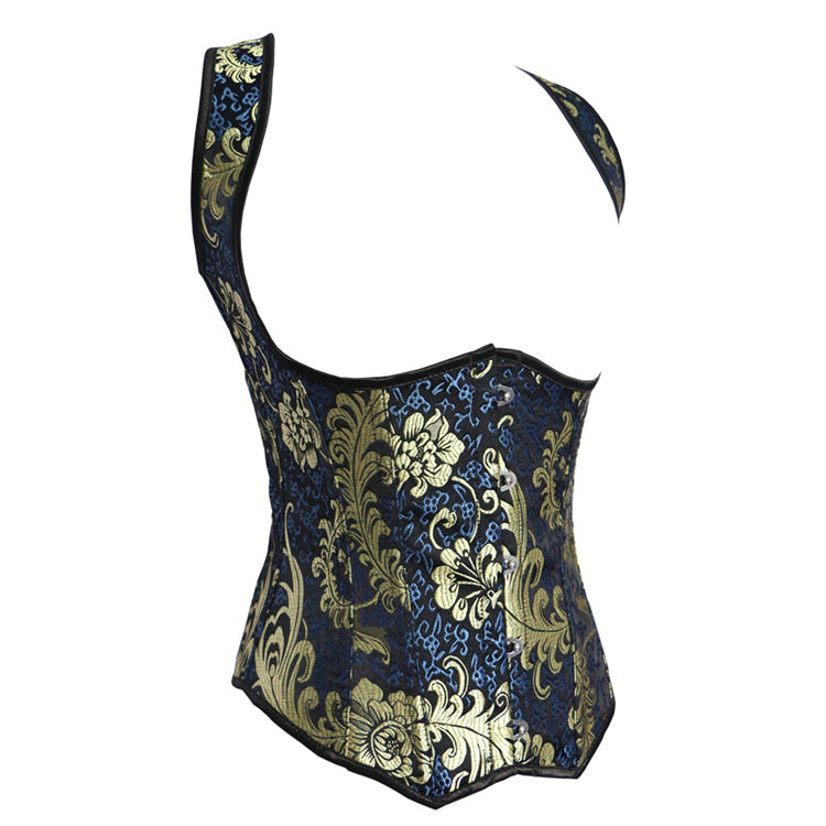 Black Gold Floral Halter Corset Top, alternate view 2
