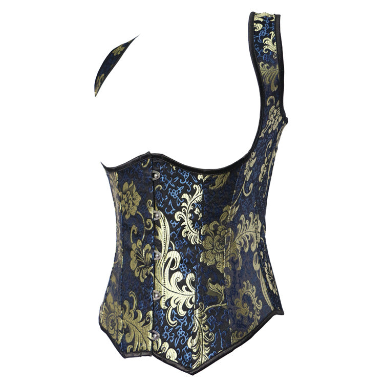 Black Gold Floral Halter Corset Top, alternate view 3