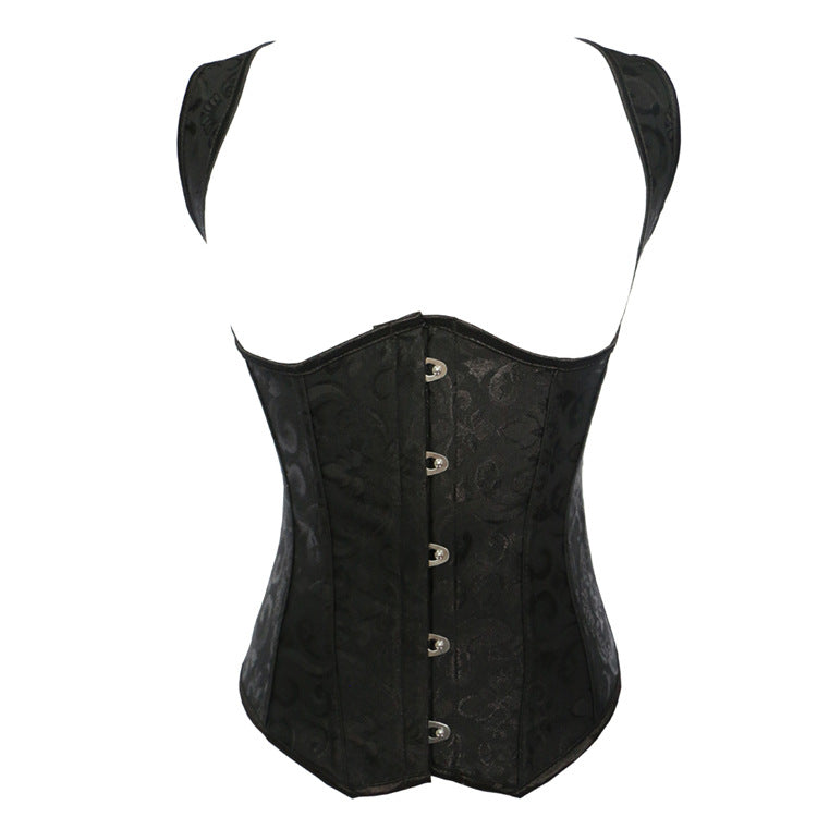 Black Halter Button Corset Top