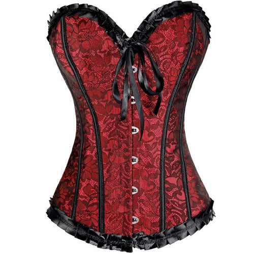 Red Lace Ruffle Corset Top