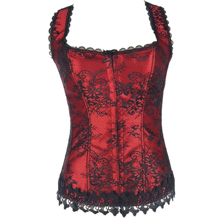 Red Black Lace-Up Corset Top