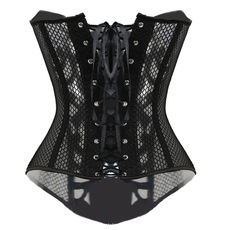 Black Mesh Lace-Up Corset Top, alternate view 3