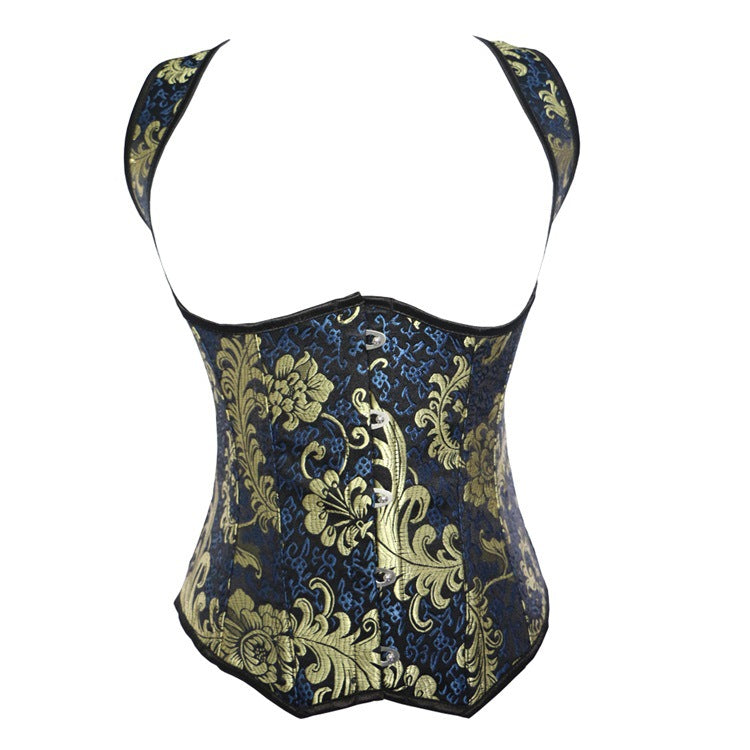 Black Gold Floral Halter Corset Top