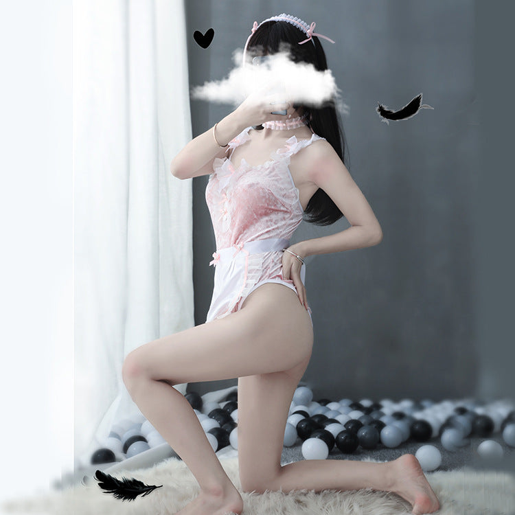 Pink Maid Costume Lingerie Set - Detail View