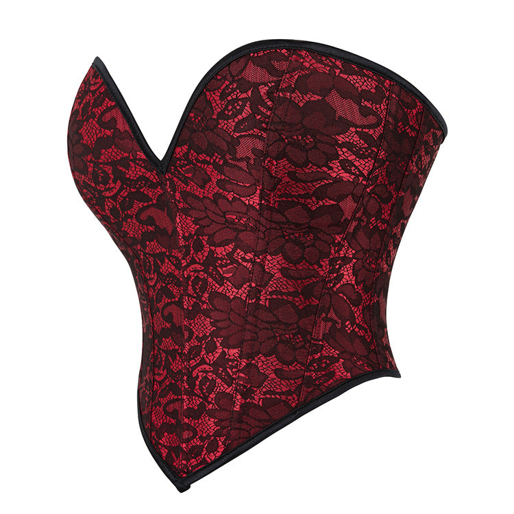 Burgundy Floral Strapless Corset Top, alternate view 2