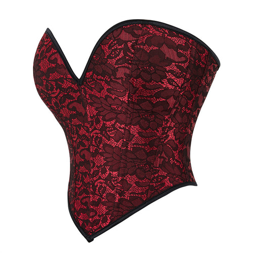 Burgundy Floral Strapless Corset Top, alternate view 2