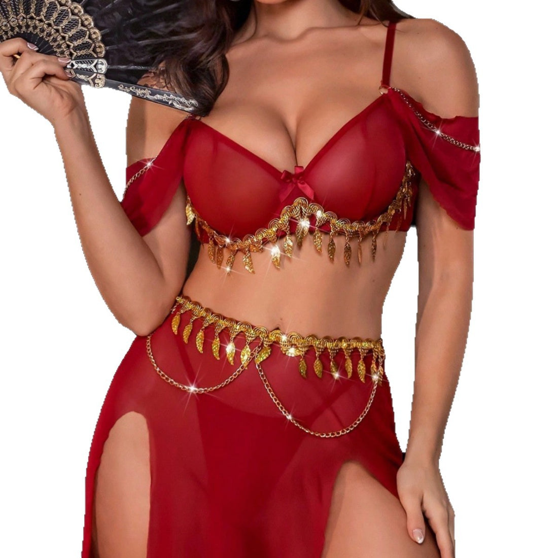 Red Chain Detail Costume Lingerie Set, alternate view 5