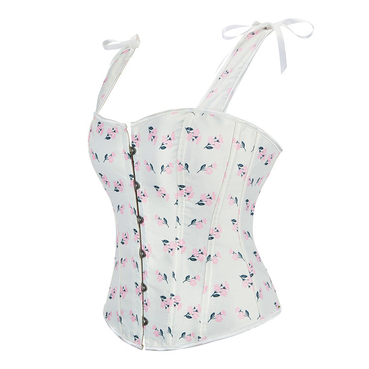 White Floral Tie-Strap Corset Top, alternate view 2