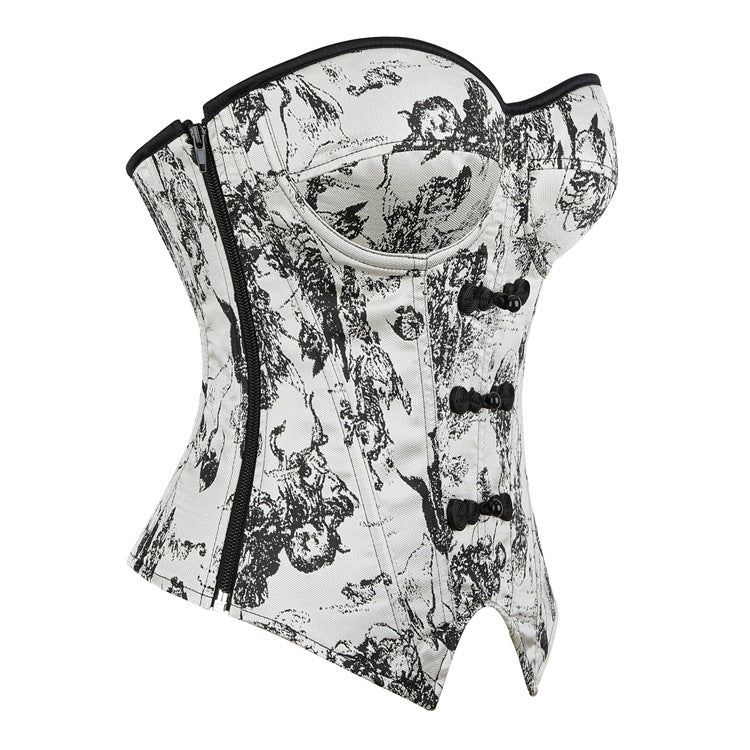 White Black Toile Print Corset Top, alternate view 2