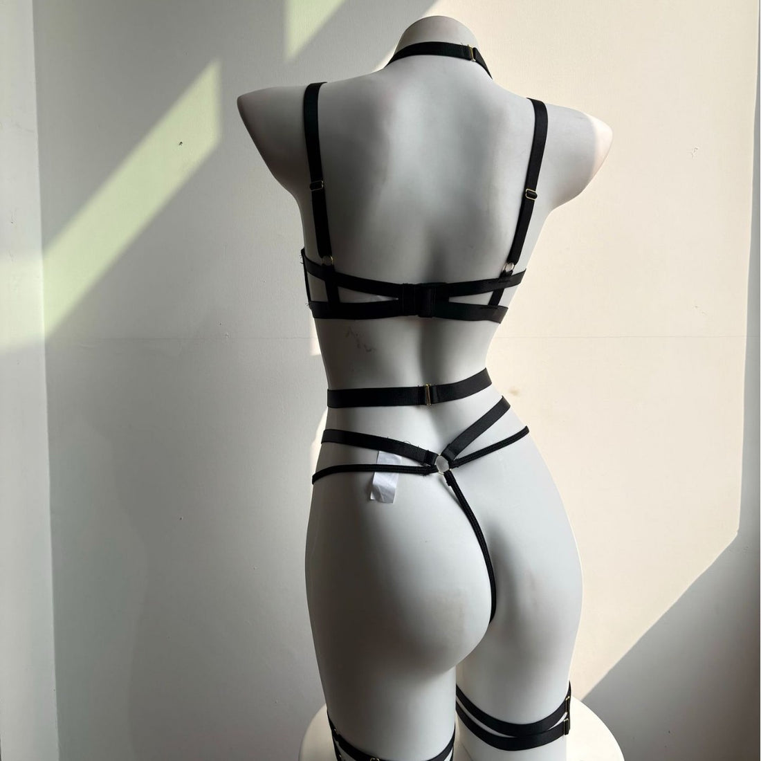 Black Strappy Bra and Garter Lingerie Set, alternate view 3