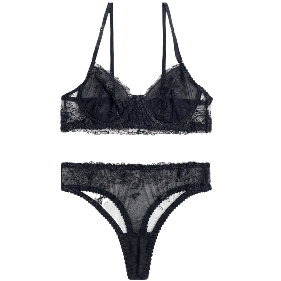 Black Floral Lace Bra and Bottom Set, alternate view 5
