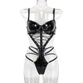 Faux Leather Strappy Teddy Bodysuit - Styled View