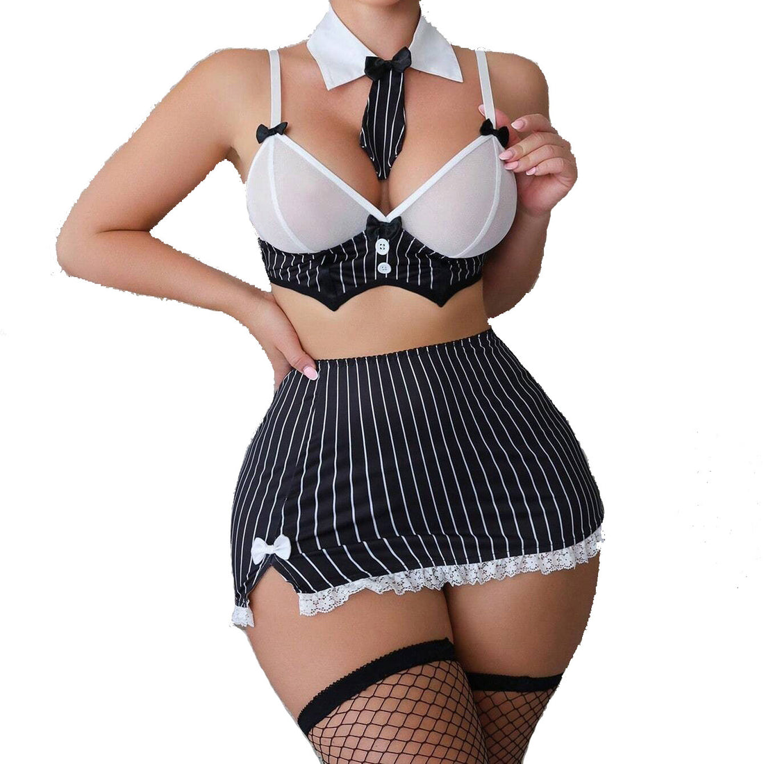 Black Pinstripe Costume Lingerie Set, alternate view 5