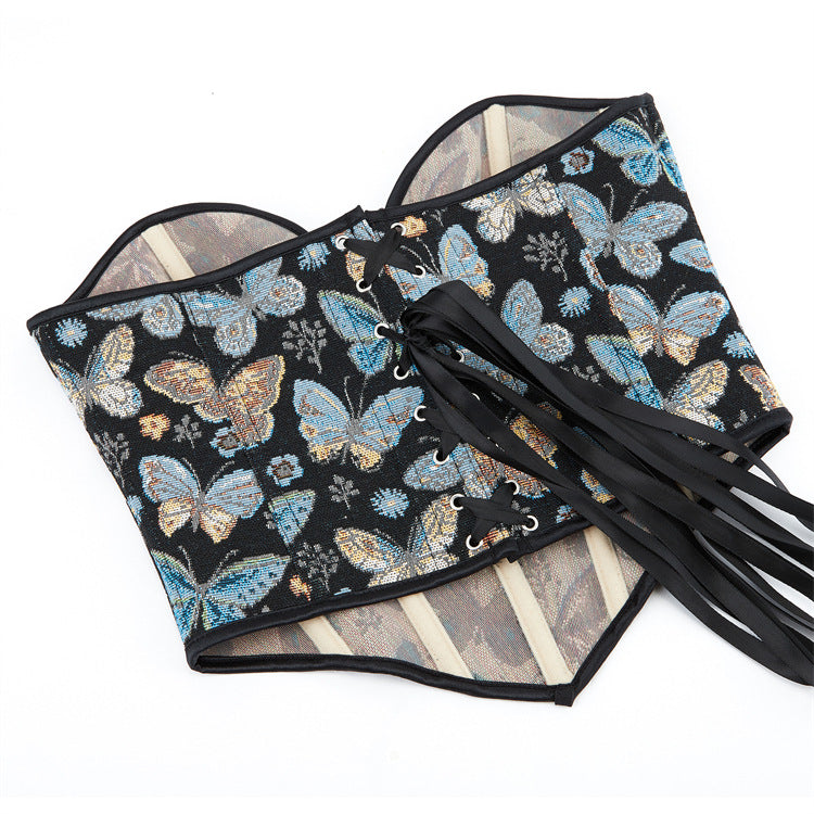 Black Butterfly Print Corset Top, alternate view 5