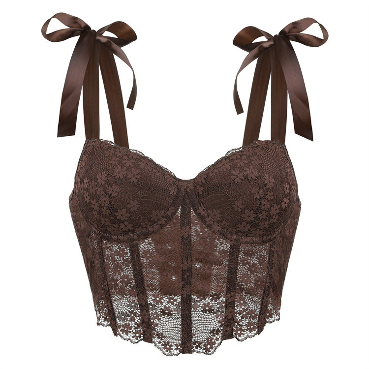 Black Lace Bow-Strap Bustier Top, alternate view 4