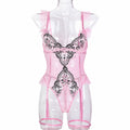 Pink Floral Embroidered Teddy Bodysuit - Styled View