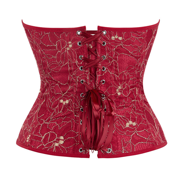 Red Floral Strapless Corset Top, alternate view 3
