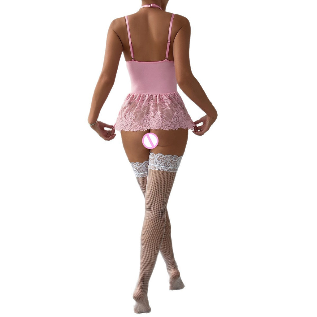 Pink Bow Detail Three-Piece Lingerie Set - Styled View