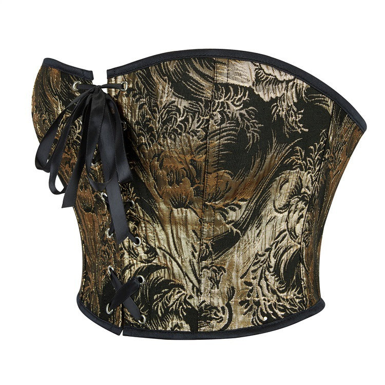 Black Gold Floral Strapless Corset Top, alternate view 2