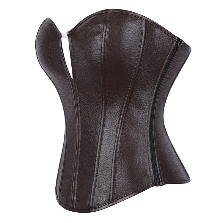 Brown Leather-Look Strapless Corset Top, alternate view 2