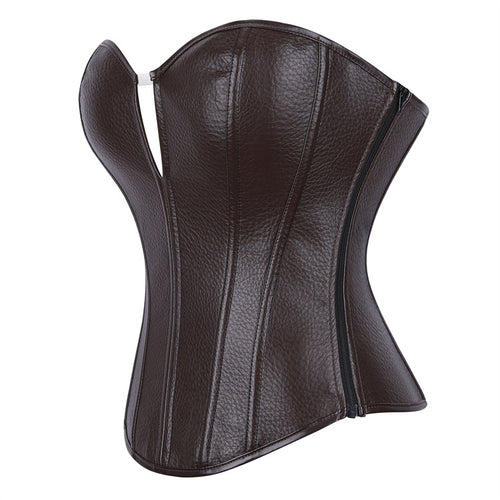 Brown Leather-Look Strapless Corset Top, alternate view 2