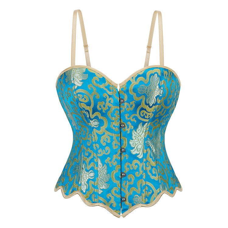 Turquoise Gold Strappy Corset Top