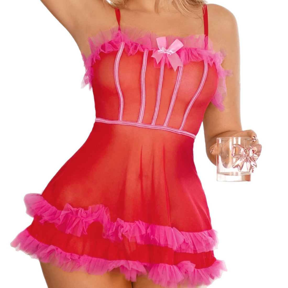 Pink Orange Ruffle Chemise Nightdress, alternate view 5