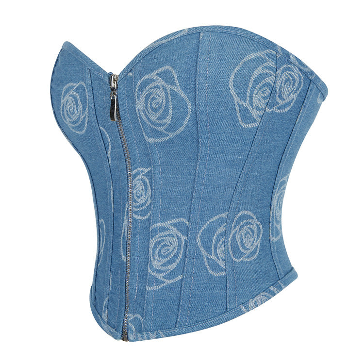 Blue Rose Print Strapless Corset Top, alternate view 2
