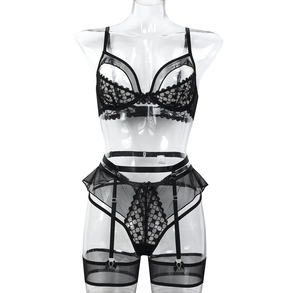 Pink Lace Four-Piece Lingerie Set - Secret Hour lingerie