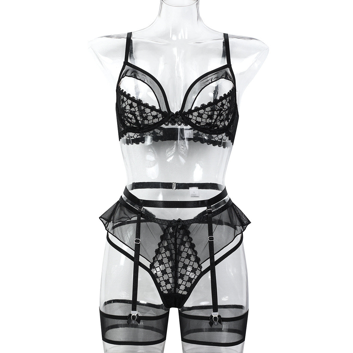 Pink Lace Four-Piece Lingerie Set - Secret Hour lingerie