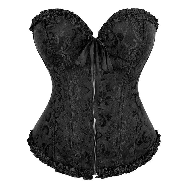 Black Ruffle Trim Strapless Corset Top