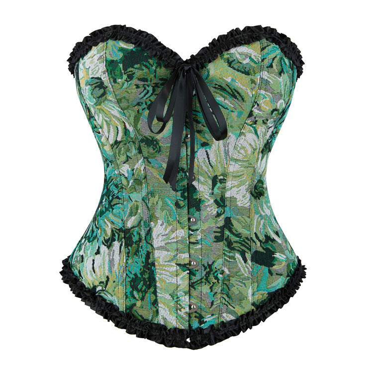 Green Floral Strapless Corset Top