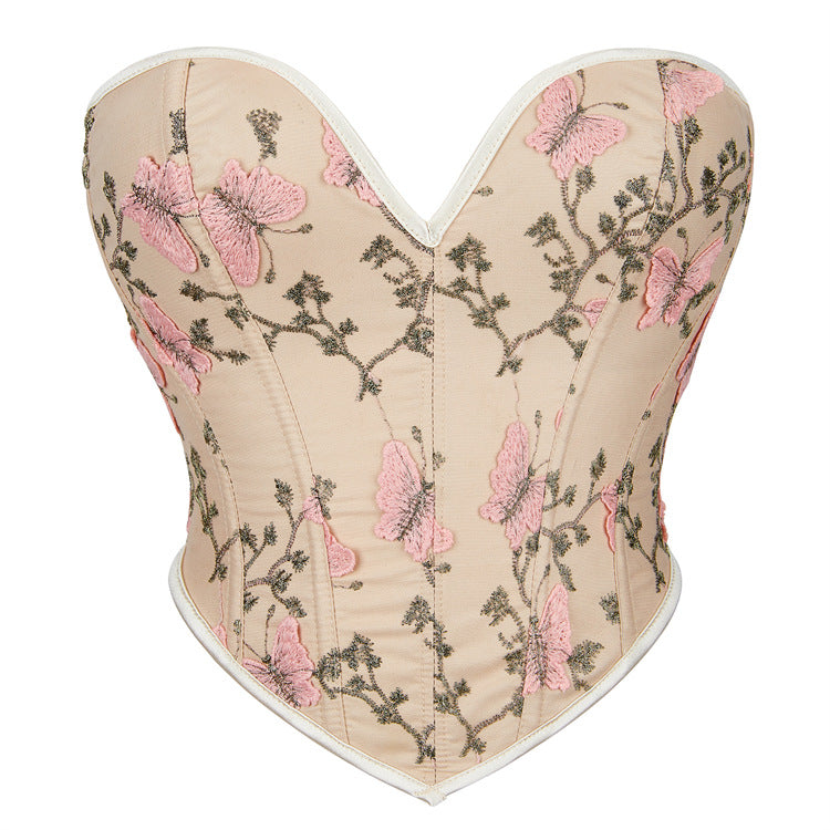 Ivory Rose Print Strapless Corset Top