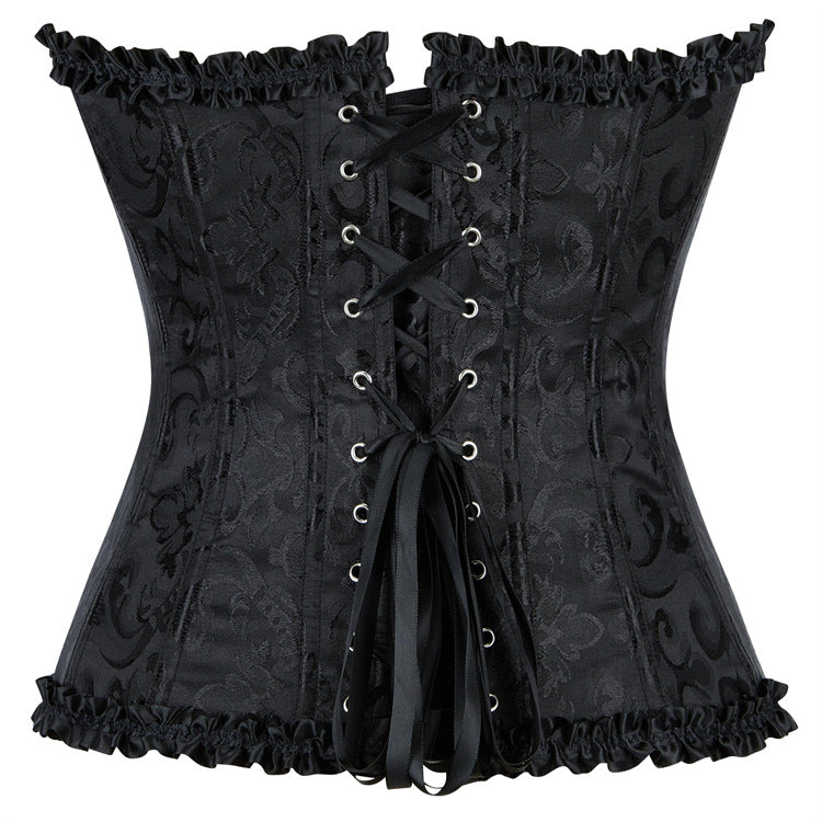 Black Jacquard Lace-Trim Corset Top, alternate view 4