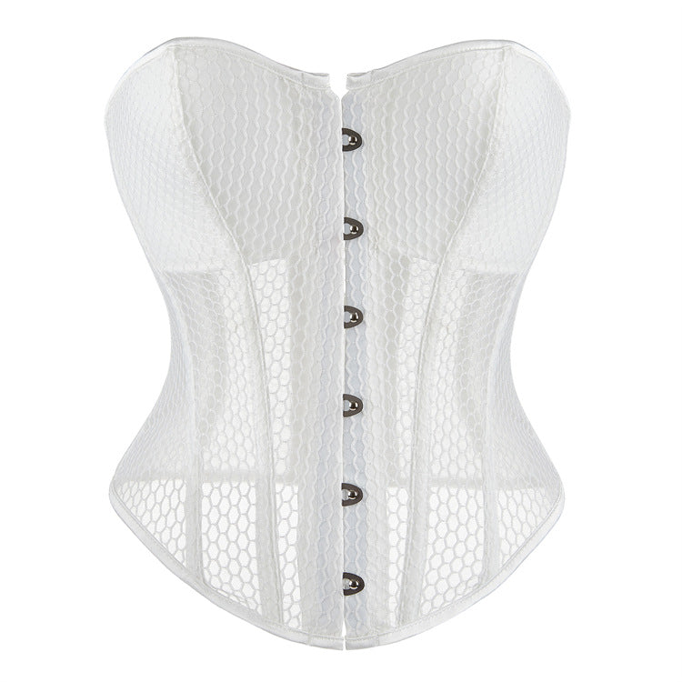 Burgundy Mesh Panel Strapless Corset Top, alternate view 4