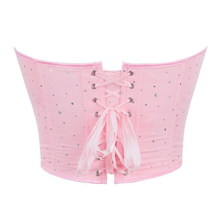 Pink Rhinestone Strapless Corset Top, alternate view 3