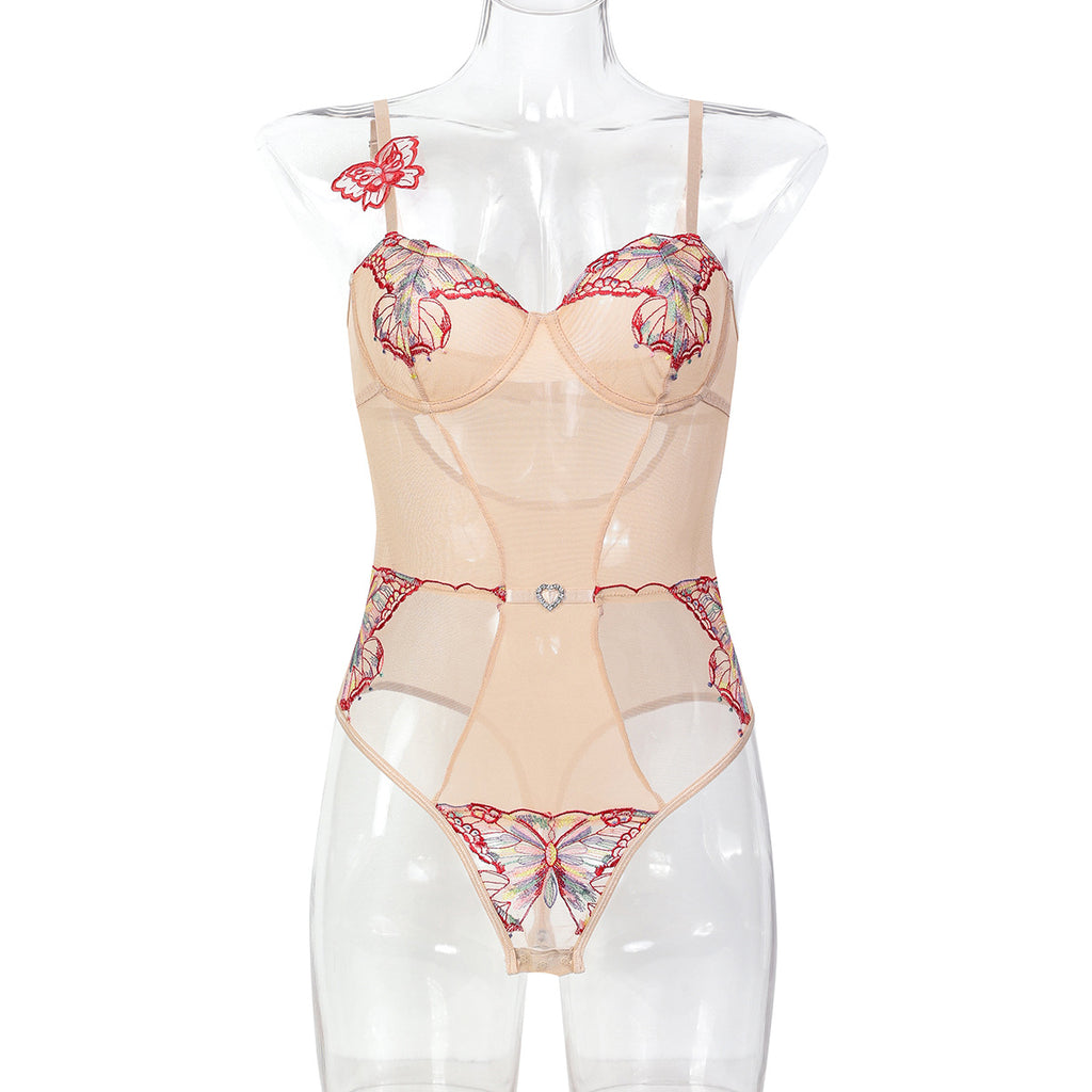 Apricot Butterfly Teddy Bodysuit - Styled View