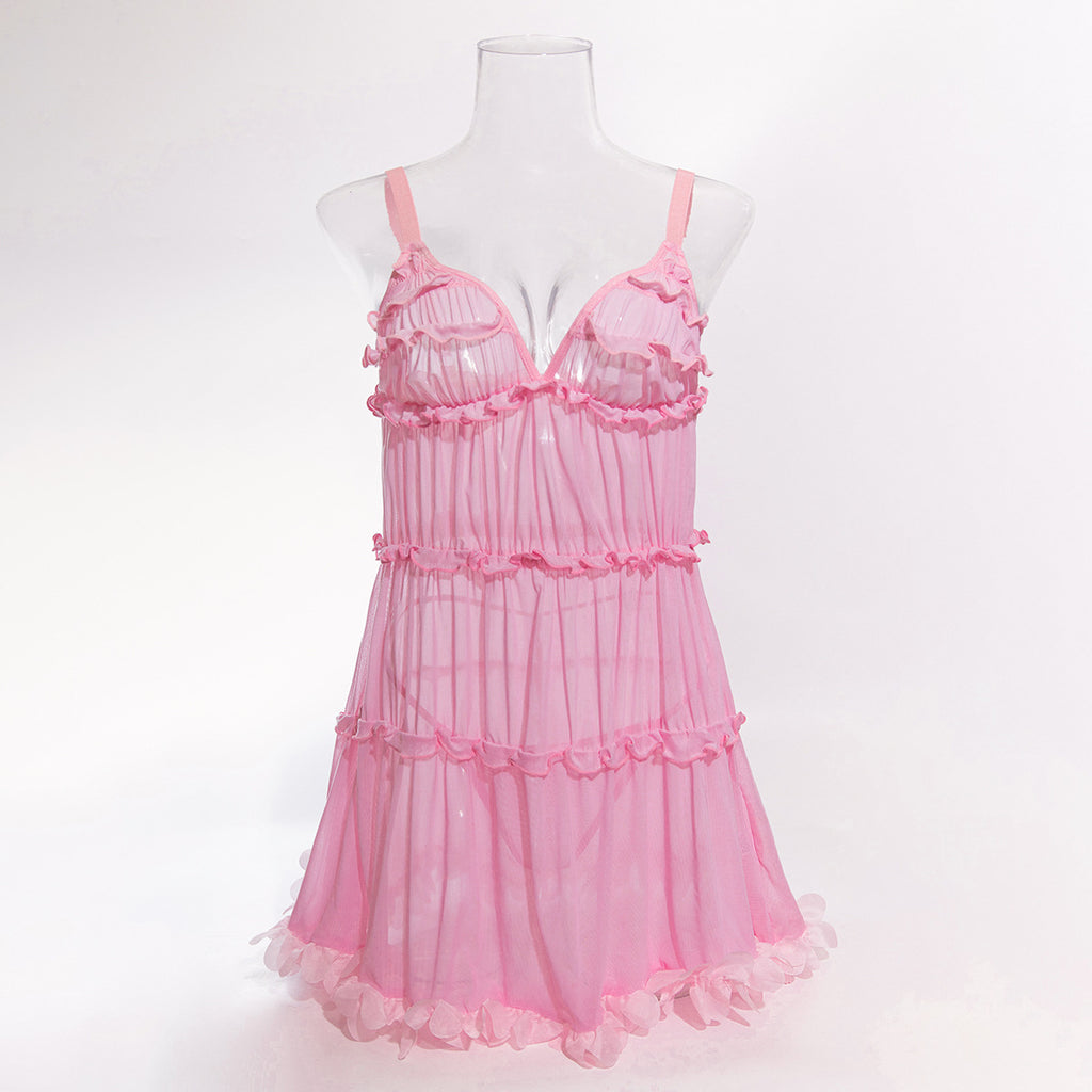 Pink ruffle chemise nightdress with soft mini shape - alternate view