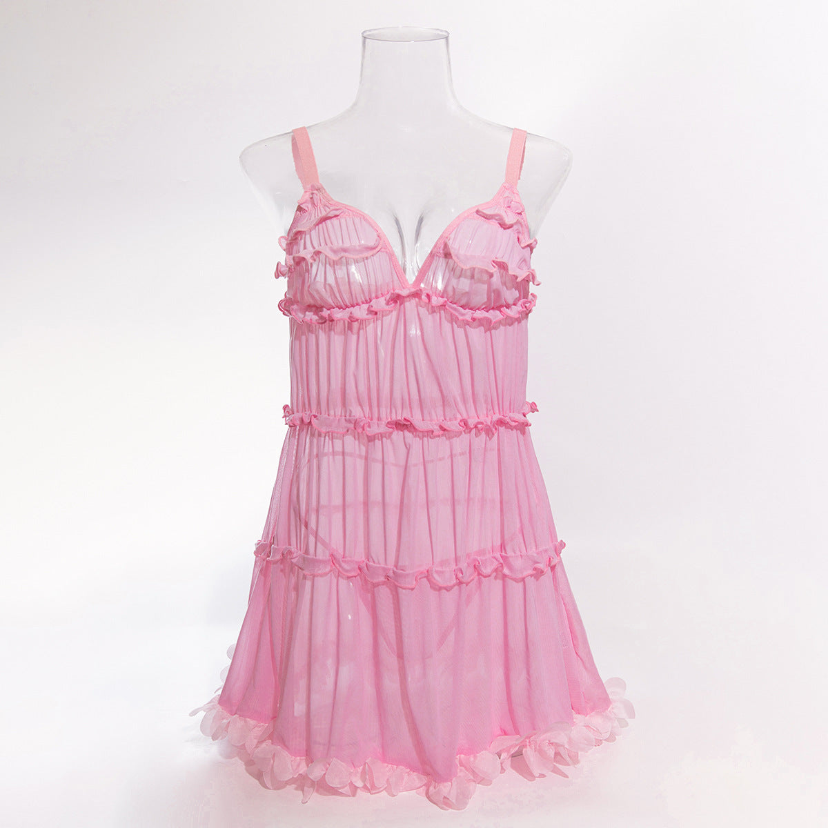 Pink ruffle chemise nightdress with soft mini shape - alternate view