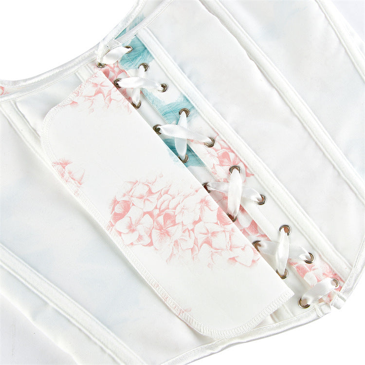 White Pastel Floral Tie-Strap Corset Top, alternate view 4
