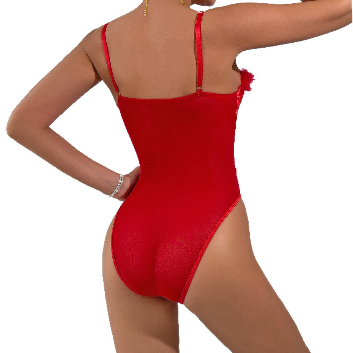 Strappy Red Holiday Teddy Bodysuit - Styled View
